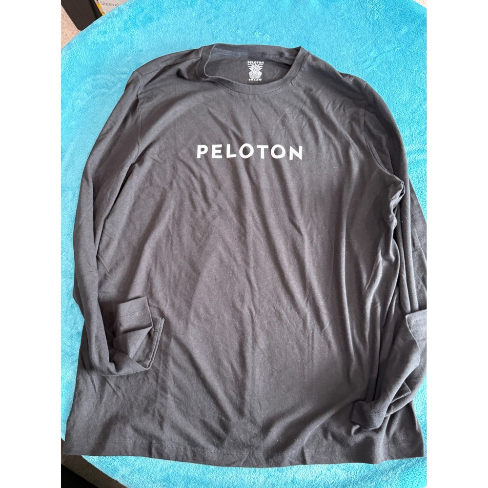 Peloton Mens XL Black Long Sleeve Graphic T-Shirt‎ Cotton Blend Activewear Logo